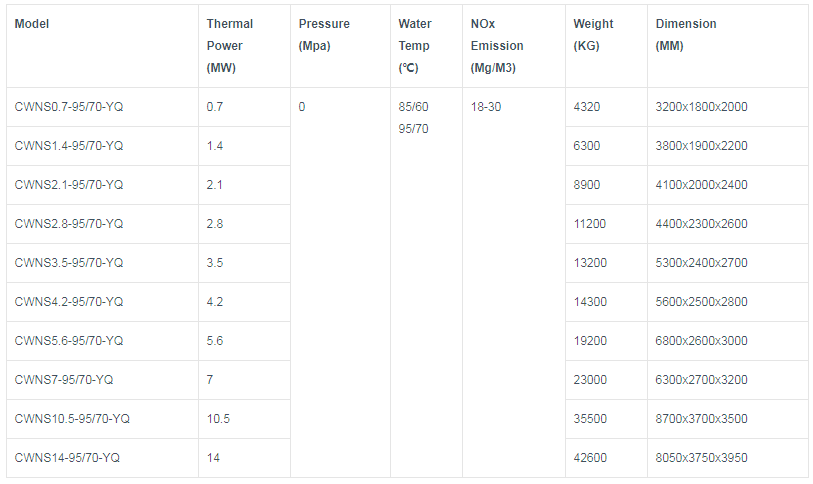 oil gas boiler specification